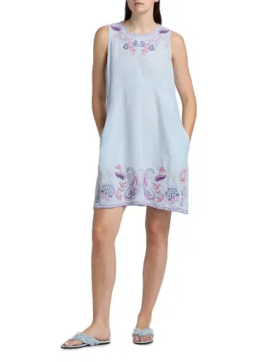 Johnny Was Women's Chevron Cleolia Embroidered Paisley Linen-Blend Minidress - Blue Slub Linen | Thumbnail 2 Johnny Was Women's Chevron Cleolia Embroidered Paisley Linen-Blend Minidress - Blue Slub Linen | Thumbnail 2
