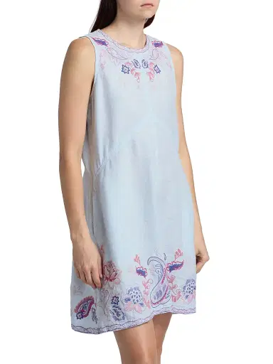 Johnny Was Women's Chevron Cleolia Embroidered Paisley Linen-Blend Minidress - Blue Slub Linen | Thumbnail 4 Johnny Was Women's Chevron Cleolia Embroidered Paisley Linen-Blend Minidress - Blue Slub Linen | Thumbnail 4