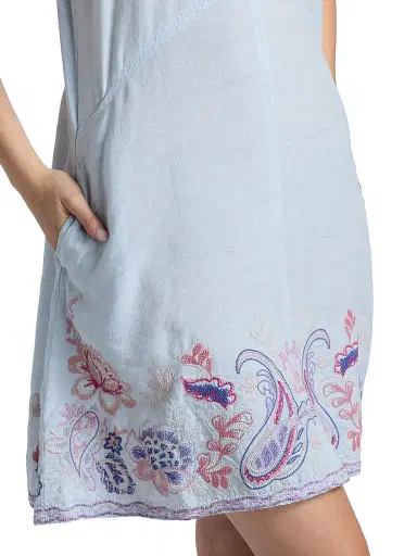 Johnny Was Women's Chevron Cleolia Embroidered Paisley Linen-Blend Minidress - Blue Slub Linen | Thumbnail 6 Johnny Was Women's Chevron Cleolia Embroidered Paisley Linen-Blend Minidress - Blue Slub Linen | Thumbnail 6