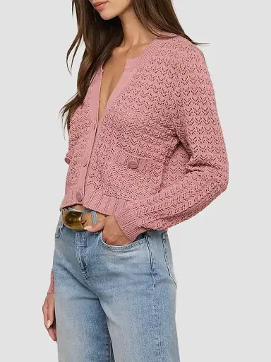 L'Agence Women's Orla Pointelle-Knit Crop Cardigan - Lilas - Size XL | Thumbnail 5 L'Agence Women's Orla Pointelle-Knit Crop Cardigan - Lilas - Size XL | Thumbnail 5