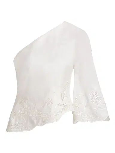 Amur Women's Olive Embroidered One-Shoulder Top - Seed Pearl - Size 12 | Thumbnail 1 Amur Women's Olive Embroidered One-Shoulder Top - Seed Pearl - Size 12 | Thumbnail 1