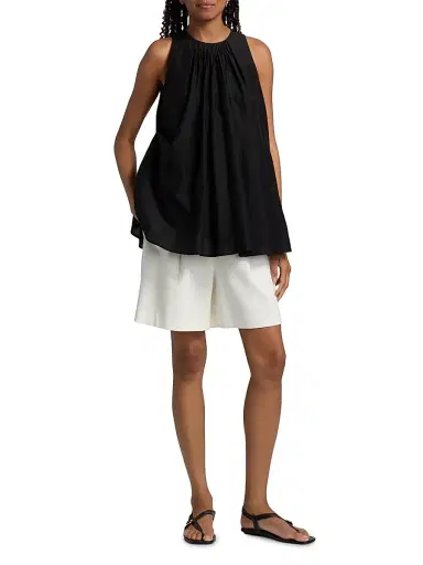 Loulou de Saison Women's Liao Cotton-Silk Pleated Neckline Blouse - Black | Thumbnail 2 Loulou de Saison Women's Liao Cotton-Silk Pleated Neckline Blouse - Black | Thumbnail 2