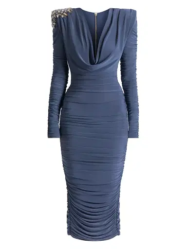 Zhivago Women's Lustris Crystal-Embellished Jersey Body-Con Midi-Dress - Grey | Thumbnail 1 Zhivago Women's Lustris Crystal-Embellished Jersey Body-Con Midi-Dress - Grey | Thumbnail 1