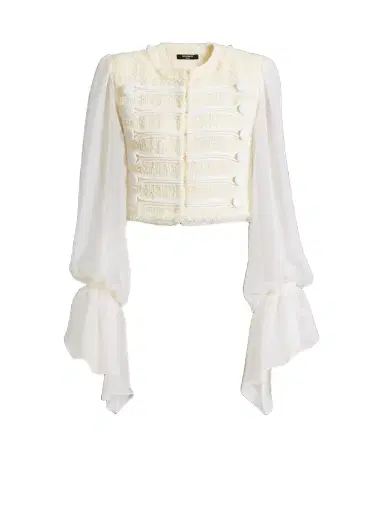 Balmain Cropped tweed and muslin jacket | Thumbnail 1 Balmain Cropped tweed and muslin jacket | Thumbnail 1