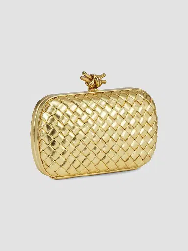Bottega Veneta Women's Intrecciato Metallic Leather Knot Clutch - Gold | Thumbnail 3 Bottega Veneta Women's Intrecciato Metallic Leather Knot Clutch - Gold | Thumbnail 3