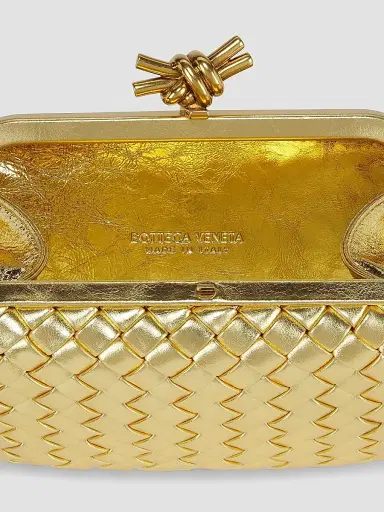 Bottega Veneta Women's Intrecciato Metallic Leather Knot Clutch - Gold | Thumbnail 4 Bottega Veneta Women's Intrecciato Metallic Leather Knot Clutch - Gold | Thumbnail 4