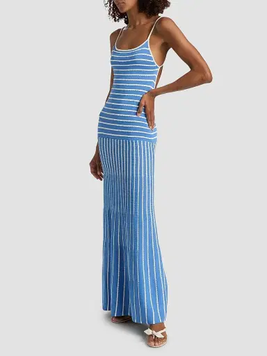 Solid & Striped Women's The Lottie Scallop Stripe Maxi Dress - Marina Blue | Thumbnail 4 Solid & Striped Women's The Lottie Scallop Stripe Maxi Dress - Marina Blue | Thumbnail 4