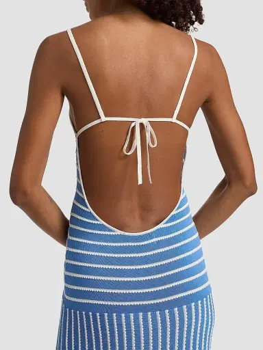 Solid & Striped Women's The Lottie Scallop Stripe Maxi Dress - Marina Blue | Thumbnail 6 Solid & Striped Women's The Lottie Scallop Stripe Maxi Dress - Marina Blue | Thumbnail 6