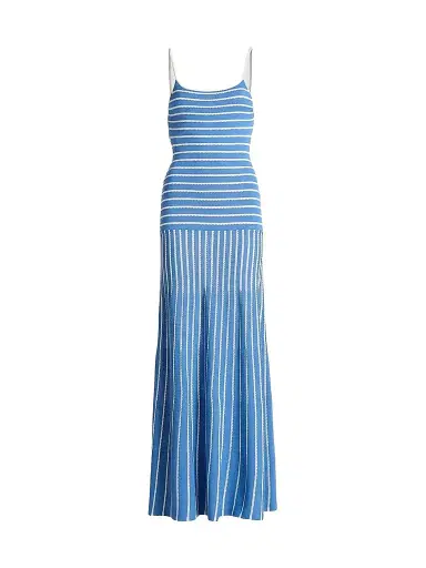 Solid & Striped Women's The Lottie Scallop Stripe Maxi Dress - Marina Blue | Thumbnail 1 Solid & Striped Women's The Lottie Scallop Stripe Maxi Dress - Marina Blue | Thumbnail 1