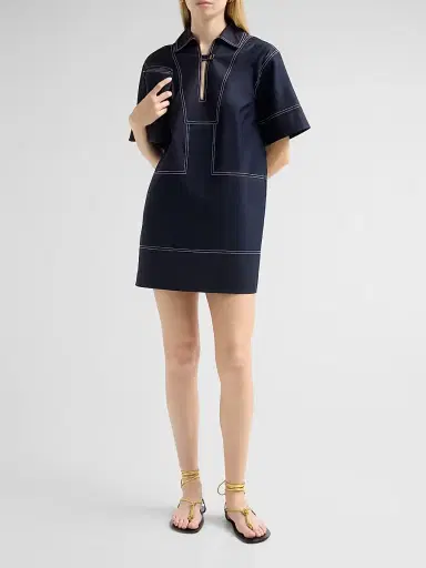 Veronica Beard Women's Phelix Stretch-Cotton Shift Mini Dress - Navy | Thumbnail 2 Veronica Beard Women's Phelix Stretch-Cotton Shift Mini Dress - Navy | Thumbnail 2
