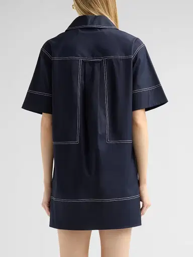 Veronica Beard Women's Phelix Stretch-Cotton Shift Mini Dress - Navy | Thumbnail 3 Veronica Beard Women's Phelix Stretch-Cotton Shift Mini Dress - Navy | Thumbnail 3