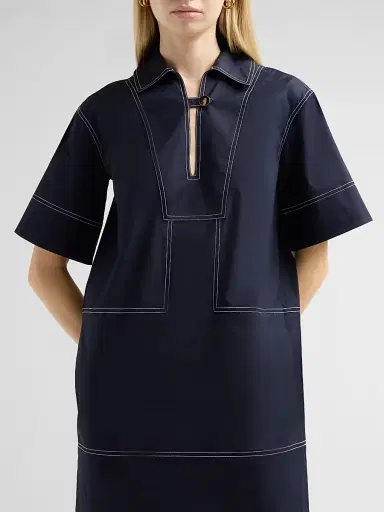 Veronica Beard Women's Phelix Stretch-Cotton Shift Mini Dress - Navy | Thumbnail 5 Veronica Beard Women's Phelix Stretch-Cotton Shift Mini Dress - Navy | Thumbnail 5