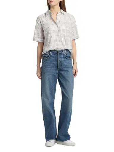 rag & bone Women's Connie Plaid Cotton-Silk Short-Sleeve Shirt | Thumbnail 2 rag & bone Women's Connie Plaid Cotton-Silk Short-Sleeve Shirt | Thumbnail 2