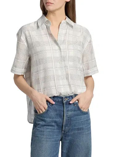 rag & bone Women's Connie Plaid Cotton-Silk Short-Sleeve Shirt | Thumbnail 3 rag & bone Women's Connie Plaid Cotton-Silk Short-Sleeve Shirt | Thumbnail 3