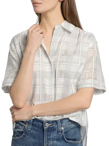 rag & bone Women's Connie Plaid Cotton-Silk Short-Sleeve Shirt | Thumbnail 6 rag & bone Women's Connie Plaid Cotton-Silk Short-Sleeve Shirt | Thumbnail 6