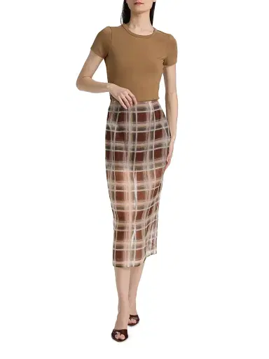 FRAME Women's Plaid Silk Organza Pencil Skirt - Silver Peony Multi | Thumbnail 2 FRAME Women's Plaid Silk Organza Pencil Skirt - Silver Peony Multi | Thumbnail 2