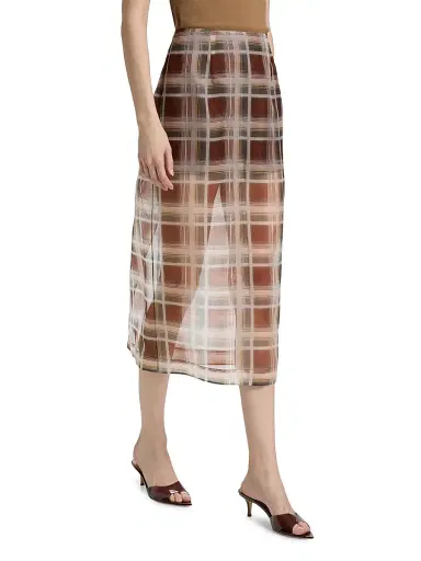 FRAME Women's Plaid Silk Organza Pencil Skirt - Silver Peony Multi | Thumbnail 4 FRAME Women's Plaid Silk Organza Pencil Skirt - Silver Peony Multi | Thumbnail 4