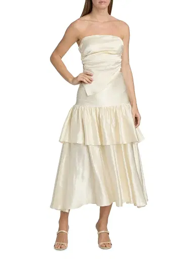LAMARQUE Women's Baila Strapless Satin Scarf Top - Cream - Size Medium | Thumbnail 2 LAMARQUE Women's Baila Strapless Satin Scarf Top - Cream - Size Medium | Thumbnail 2