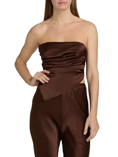 LAMARQUE Women's Baila Strapless Satin Scarf Top - Brown - Size Medium | Thumbnail 3 LAMARQUE Women's Baila Strapless Satin Scarf Top - Brown - Size Medium | Thumbnail 3