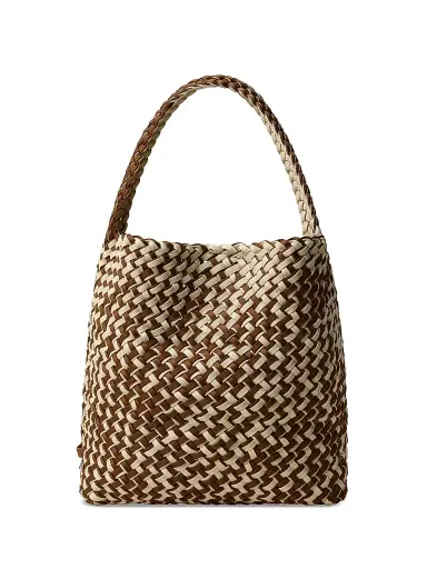 NAGHEDI Women's Nomad Medium Double Weave Denim Hobo Shoulder Bag - Carmel | Thumbnail 1 NAGHEDI Women's Nomad Medium Double Weave Denim Hobo Shoulder Bag - Carmel | Thumbnail 1