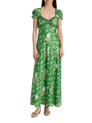 DÔEN Women's Valerine Silk-Blend Maxi Dress - Emerald Jardin Du Chateau | Thumbnail 3 DÔEN Women's Valerine Silk-Blend Maxi Dress - Emerald Jardin Du Chateau | Thumbnail 3