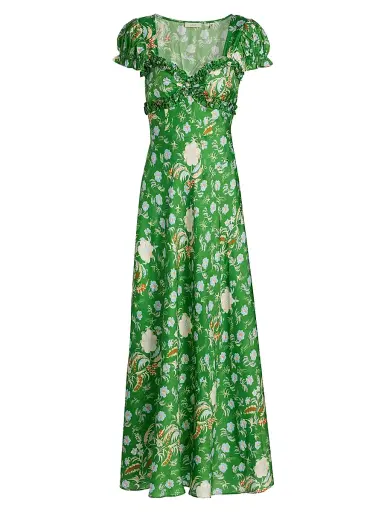 DÔEN Women's Valerine Silk-Blend Maxi Dress - Emerald Jardin Du Chateau | Thumbnail 1 DÔEN Women's Valerine Silk-Blend Maxi Dress - Emerald Jardin Du Chateau | Thumbnail 1