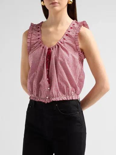 DÔEN Women's Traveler Gingham Tie-Front Top | Thumbnail 4 DÔEN Women's Traveler Gingham Tie-Front Top | Thumbnail 4