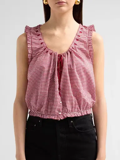 DÔEN Women's Traveler Gingham Tie-Front Top | Thumbnail 5 DÔEN Women's Traveler Gingham Tie-Front Top | Thumbnail 5