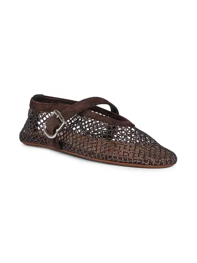 ALAIA Women's Rhinestone-Mesh Buckle-Strap Ballet Flats - Brun Fume | Thumbnail 2 ALAIA Women's Rhinestone-Mesh Buckle-Strap Ballet Flats - Brun Fume | Thumbnail 2