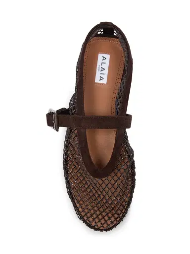ALAIA Women's Rhinestone-Mesh Buckle-Strap Ballet Flats - Brun Fume | Thumbnail 4 ALAIA Women's Rhinestone-Mesh Buckle-Strap Ballet Flats - Brun Fume | Thumbnail 4