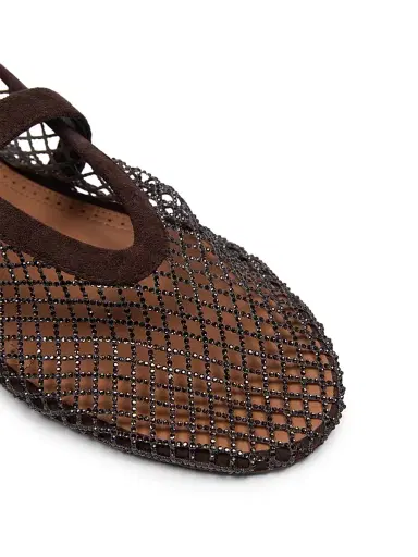 ALAIA Women's Rhinestone-Mesh Buckle-Strap Ballet Flats - Brun Fume | Thumbnail 5 ALAIA Women's Rhinestone-Mesh Buckle-Strap Ballet Flats - Brun Fume | Thumbnail 5