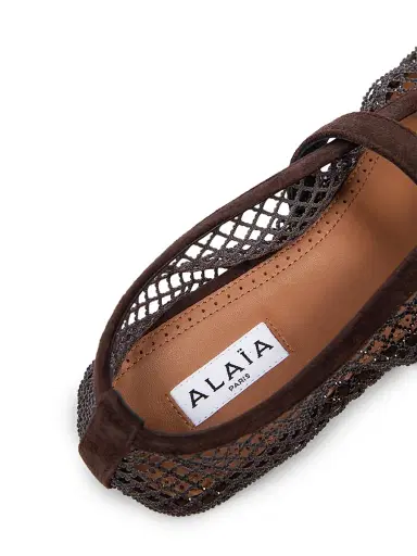 ALAIA Women's Rhinestone-Mesh Buckle-Strap Ballet Flats - Brun Fume | Thumbnail 6 ALAIA Women's Rhinestone-Mesh Buckle-Strap Ballet Flats - Brun Fume | Thumbnail 6