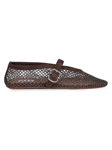 ALAIA Women's Rhinestone-Mesh Buckle-Strap Ballet Flats - Brun Fume | Thumbnail 1 ALAIA Women's Rhinestone-Mesh Buckle-Strap Ballet Flats - Brun Fume | Thumbnail 1