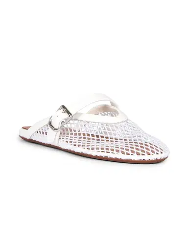 Alaïa Women's Open-Knit Fishnet Flat Mules - Blanc Optique | Thumbnail 2 Alaïa Women's Open-Knit Fishnet Flat Mules - Blanc Optique | Thumbnail 2