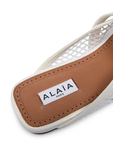 Alaïa Women's Open-Knit Fishnet Flat Mules - Blanc Optique | Thumbnail 6 Alaïa Women's Open-Knit Fishnet Flat Mules - Blanc Optique | Thumbnail 6