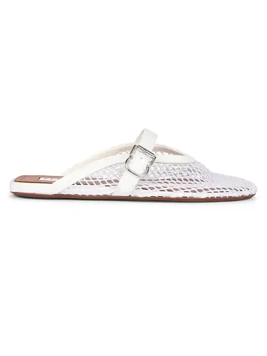 Alaïa Women's Open-Knit Fishnet Flat Mules - Blanc Optique | Thumbnail 1 Alaïa Women's Open-Knit Fishnet Flat Mules - Blanc Optique | Thumbnail 1