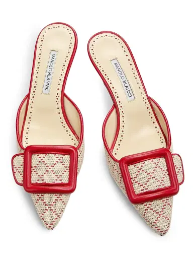 Manolo Blahnik Women's Maysalebi 50MM Buckled Mules - Red White | Thumbnail 4 Manolo Blahnik Women's Maysalebi 50MM Buckled Mules - Red White | Thumbnail 4
