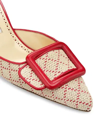 Manolo Blahnik Women's Maysalebi 50MM Buckled Mules - Red White | Thumbnail 5 Manolo Blahnik Women's Maysalebi 50MM Buckled Mules - Red White | Thumbnail 5