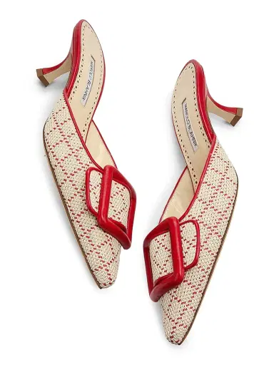Manolo Blahnik Women's Maysalebi 50MM Buckled Mules - Red White | Thumbnail 6 Manolo Blahnik Women's Maysalebi 50MM Buckled Mules - Red White | Thumbnail 6