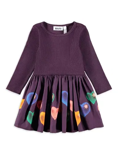 Molo Baby Girl's & Little Girl's Candi Long-Sleeve Printed Dress - Berry Hearts | Thumbnail 1 Molo Baby Girl's & Little Girl's Candi Long-Sleeve Printed Dress - Berry Hearts | Thumbnail 1