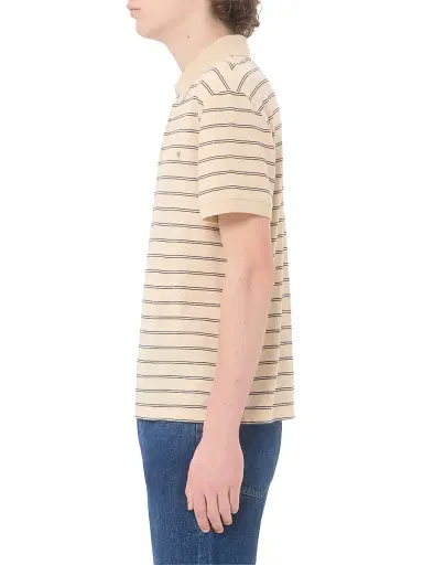 Valentino Garavani Men's Cotton Piqué Polo Shirt with VGold Stripes - Beige Navy | Thumbnail 4 Valentino Garavani Men's Cotton Piqué Polo Shirt with VGold Stripes - Beige Navy | Thumbnail 4
