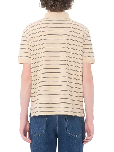 Valentino Garavani Men's Cotton Piqué Polo Shirt with VGold Stripes - Beige Navy | Thumbnail 5 Valentino Garavani Men's Cotton Piqué Polo Shirt with VGold Stripes - Beige Navy | Thumbnail 5