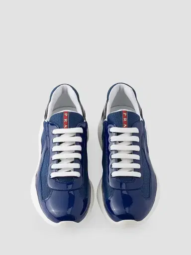 Prada Men's Patent Leather and Technical Fabric America's Cup Sneakers - Blue | Thumbnail 4 Prada Men's Patent Leather and Technical Fabric America's Cup Sneakers - Blue | Thumbnail 4