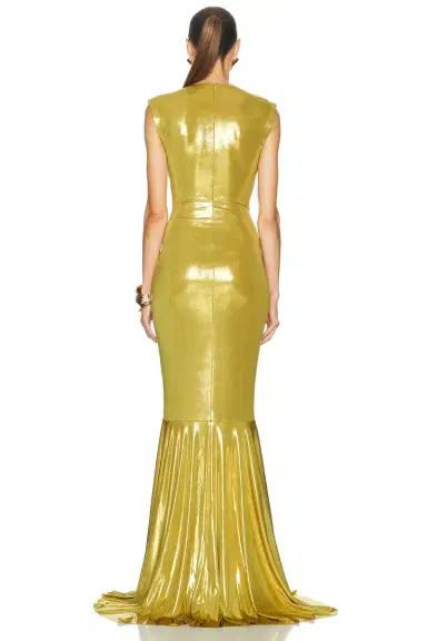 Norma Kamali Sleeveless V Neck Shirred Front Fishtail Gown | Thumbnail 3 Norma Kamali Sleeveless V Neck Shirred Front Fishtail Gown | Thumbnail 3