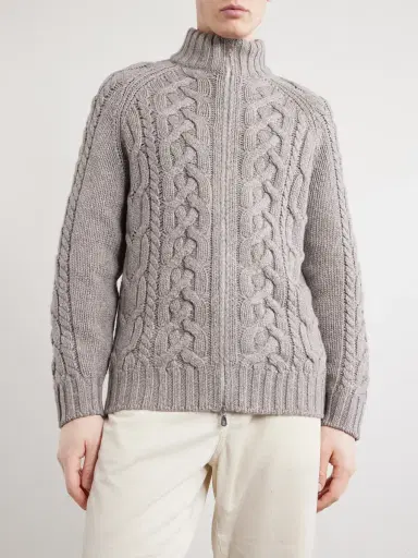 Brunello Cucinelli Cable-Knit Cashmere Zip-Up Sweater - Men | Thumbnail 3 Brunello Cucinelli Cable-Knit Cashmere Zip-Up Sweater - Men | Thumbnail 3