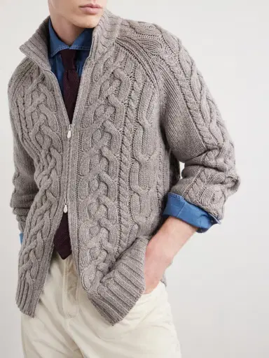 Brunello Cucinelli Cable-Knit Cashmere Zip-Up Sweater - Men | Thumbnail 5 Brunello Cucinelli Cable-Knit Cashmere Zip-Up Sweater - Men | Thumbnail 5