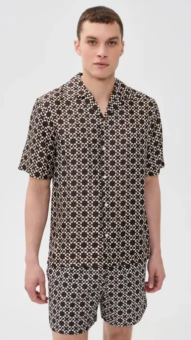 Simkhai Casper Printed ilk Shirt Chocolate | Thumbnail 2 Simkhai Casper Printed ilk Shirt Chocolate | Thumbnail 2