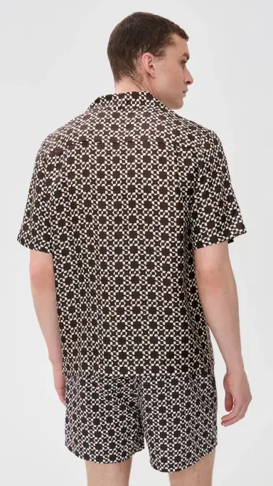 Simkhai Casper Printed ilk Shirt Chocolate | Thumbnail 3 Simkhai Casper Printed ilk Shirt Chocolate | Thumbnail 3