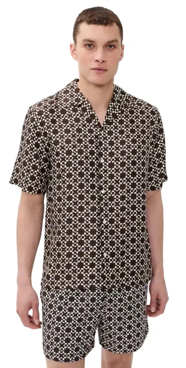 Simkhai Casper Printed ilk Shirt Chocolate | Thumbnail 1 Simkhai Casper Printed ilk Shirt Chocolate | Thumbnail 1