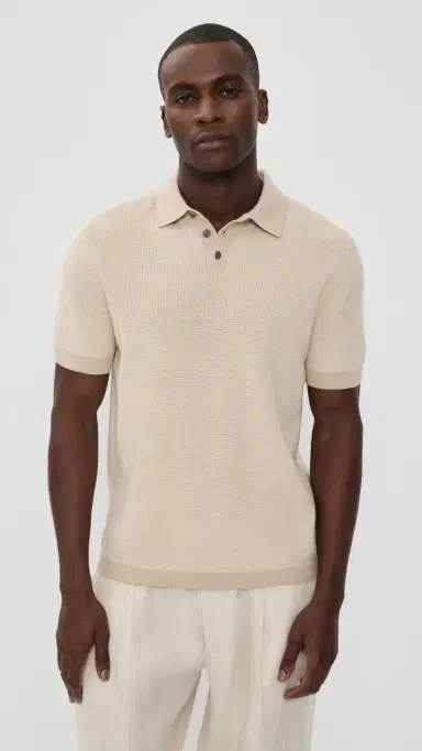Vince Colorblock Feed tripe Polo Th Pecan/mock White | Thumbnail 2 Vince Colorblock Feed tripe Polo Th Pecan/mock White | Thumbnail 2